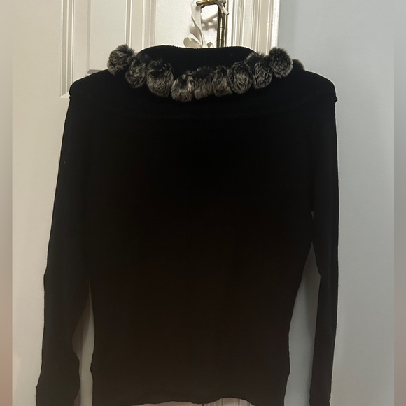 🎉HP🎉 Vtg Cabo Black Sweater with Fur (Faux?) Trimmed Collar PM - Picture 5 of 7